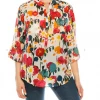 Magazine Long Sleeve Top Love Floral Ivory Multi Color Button Down Top