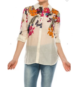 Magazine Long Sleeve Top Love Floral Paisley Button Down Top