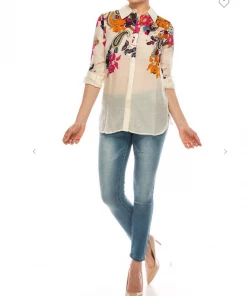 Magazine Long Sleeve Top Love Floral Paisley Button Down Top