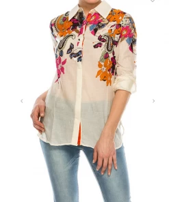 Magazine Long Sleeve Top Love Floral Paisley Button Down Top