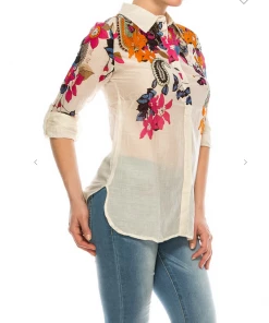 Magazine Long Sleeve Top Love Floral Paisley Button Down Top