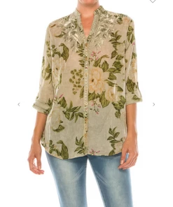Magazine Love Floral Pale Goldenrod Button Down Top Long Sleeve Top