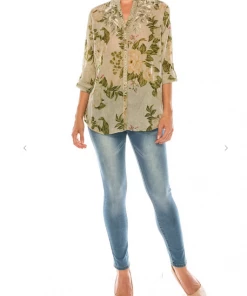 Magazine Love Floral Pale Goldenrod Button Down Top Long Sleeve Top