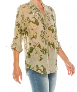 Magazine Love Floral Pale Goldenrod Button Down Top Long Sleeve Top
