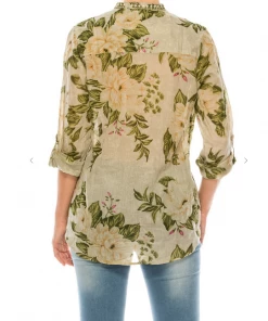 Magazine Love Floral Pale Goldenrod Button Down Top Long Sleeve Top