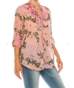 Magazine Long Sleeve Top Love Floral Pink Button Down Top