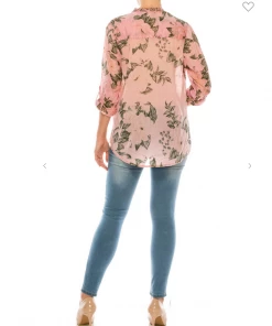 Magazine Long Sleeve Top Love Floral Pink Button Down Top