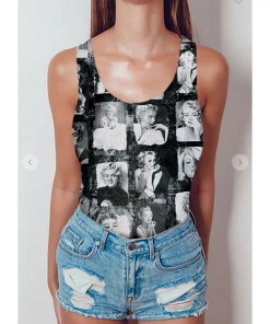 XYNC Marilyn Face Tank Black Top Graphic Tank & Tee Shirts
