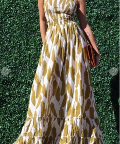 Dress Day Crazy For You Smocked Maxi Leaf Maxi Dresses & Jumpsuits