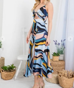 LA SOUL Printed Dresses Sabrina Water Wave Cut Out Dress