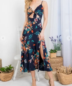 LA SOUL Printed Dresses Sabrina Navy Cut Out Dress