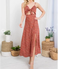 LA SOUL Sabrina Floral Indian Red Cut Out Dress Printed Dresses