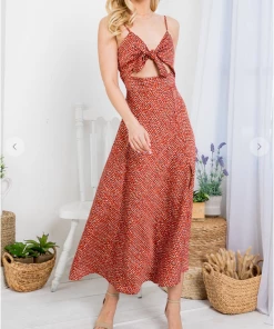 LA SOUL Sabrina Floral Indian Red Cut Out Dress Printed Dresses