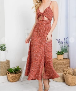 LA SOUL Sabrina Floral Indian Red Cut Out Dress Printed Dresses