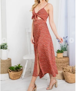 LA SOUL Sabrina Floral Indian Red Cut Out Dress Printed Dresses