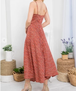 LA SOUL Sabrina Floral Indian Red Cut Out Dress Printed Dresses