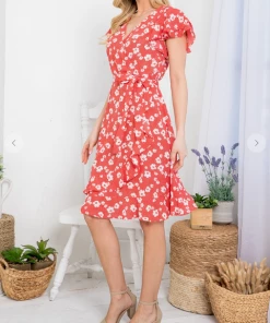 LA SOUL Printed Dresses Someone To Love Tomato Floral Dress