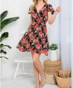 LA SOUL Printed Dresses Love At First Sight Black Floral Dress