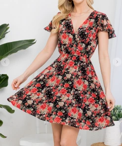 LA SOUL Printed Dresses Love At First Sight Black Floral Dress