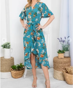 LA SOUL Printed Dresses Day Dreaming Sea Green Floral Dress