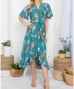 LA SOUL Printed Dresses Day Dreaming Sea Green Floral Dress