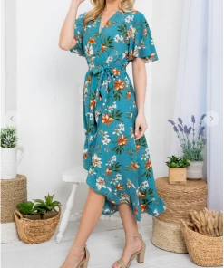 LA SOUL Printed Dresses Day Dreaming Sea Green Floral Dress