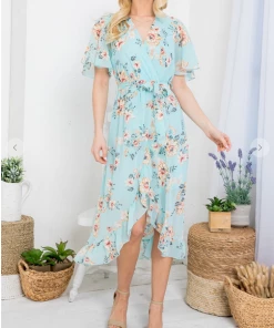 LA SOUL Day Dreaming Cyan Floral Dress