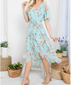 LA SOUL Day Dreaming Cyan Floral Dress