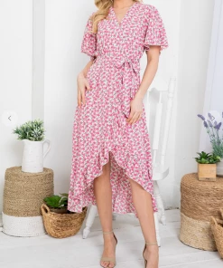 LA SOUL Printed Dresses Day Dreaming Hot Pink Floral Dress
