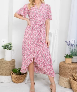 LA SOUL Printed Dresses Day Dreaming Hot Pink Floral Dress