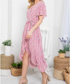 LA SOUL Printed Dresses Day Dreaming Hot Pink Floral Dress