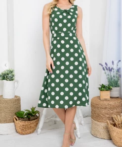 LA SOUL Marvelous Mary Green Polka Dot Dres Printed Dresses