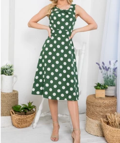 LA SOUL Marvelous Mary Green Polka Dot Dres Printed Dresses
