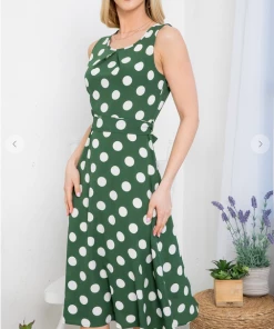 LA SOUL Marvelous Mary Green Polka Dot Dres Printed Dresses
