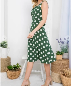 LA SOUL Marvelous Mary Green Polka Dot Dres Printed Dresses