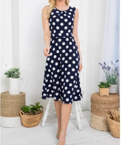 LA SOUL Marvelous Mary Midnight Blue Polka Dot Dres