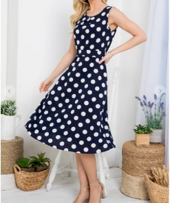 LA SOUL Marvelous Mary Midnight Blue Polka Dot Dres