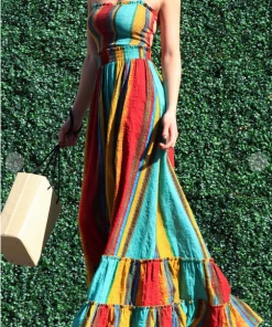 Dress Day Crazy For You Smocked Stripe Maxi Dress Maxi Dresses & Jumpsuits