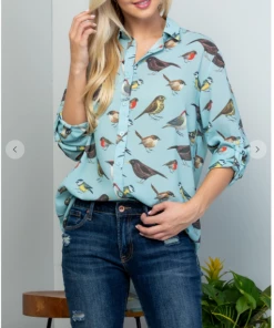 La Soul Bye Bye Birdie Button Down Top Long Sleeve Top