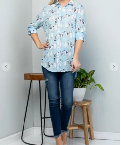 La Soul Cats At Play Button Down Top Long Sleeve Top