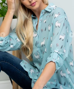 La Soul Long Sleeve Top Llama Button Down Top