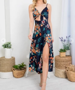 LA SOUL Printed Dresses Sabrina Navy Cut Out Dress