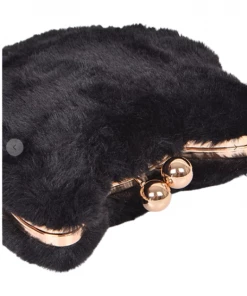 H&D Faux Fur Cat Clutch Purse