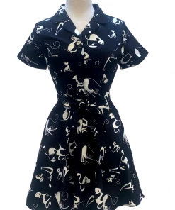 IXIA2 It's A Wrap Black Cat Shirt Dress Pin Up Dresses