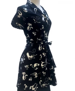 IXIA2 It's A Wrap Black Cat Shirt Dress Pin Up Dresses