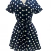 IXIA2 Pin Up Dresses A Wrap Navy Polka Dot Collar Dress