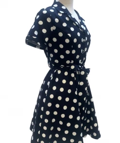 IXIA2 Pin Up Dresses A Wrap Navy Polka Dot Collar Dress