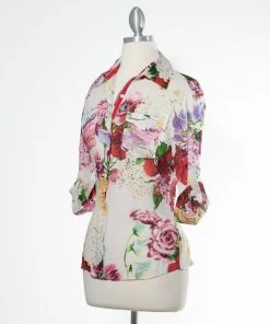 Magazine Long Sleeve Top Love Floral Ivory Button Down Top