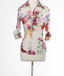 Magazine Long Sleeve Top Love Floral Ivory Button Down Top