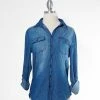 Varga Dark Denim Wash Button Down Top Long Sleeve Top